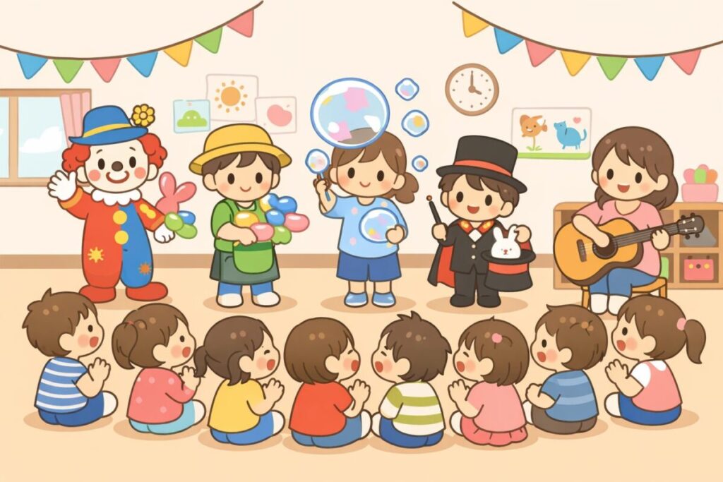 幼稚園・保育園の教室で出張イベントをしている